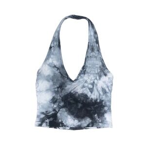 Brandy Melville Halter Crop Top One Size Fits Most‎  Tie-Dye Grey White Stretch